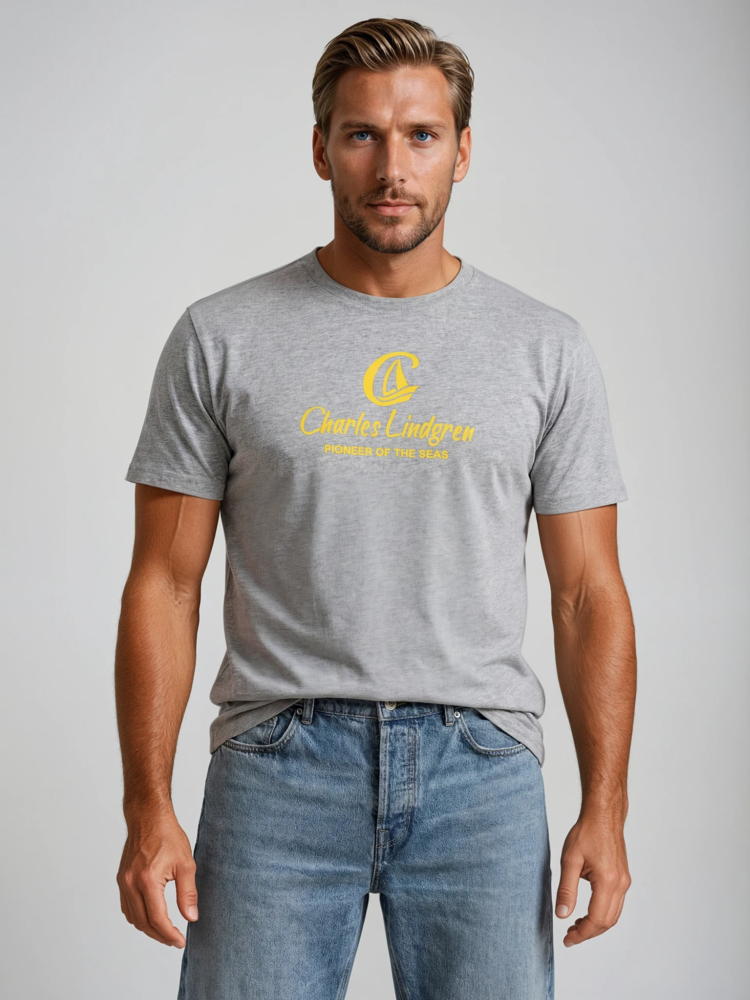 Charles Lindgren® – Herren T-Shirt „Charles and the Pioneer“ Grey Melange