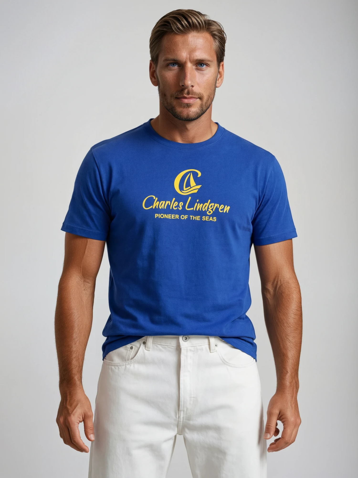 Charles Lindgren® – Herren T-Shirt „Charles and the Pioneer“ Royal Blue