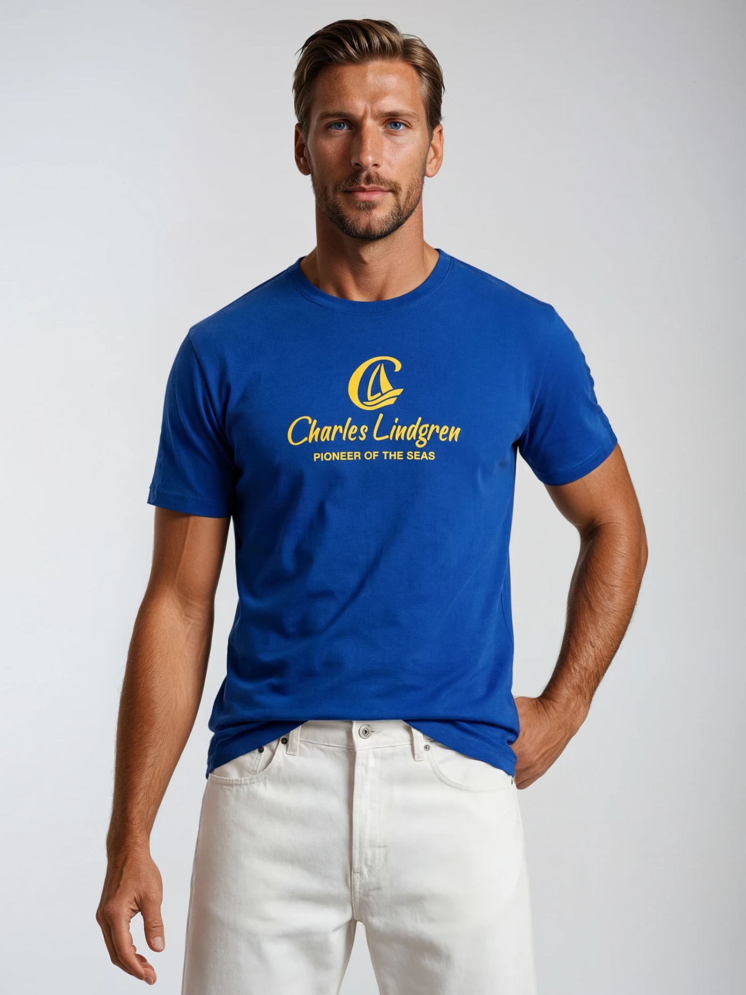 Charles Lindgren® – Herren T-Shirt „Charles and the Pioneer“ Royal Blue