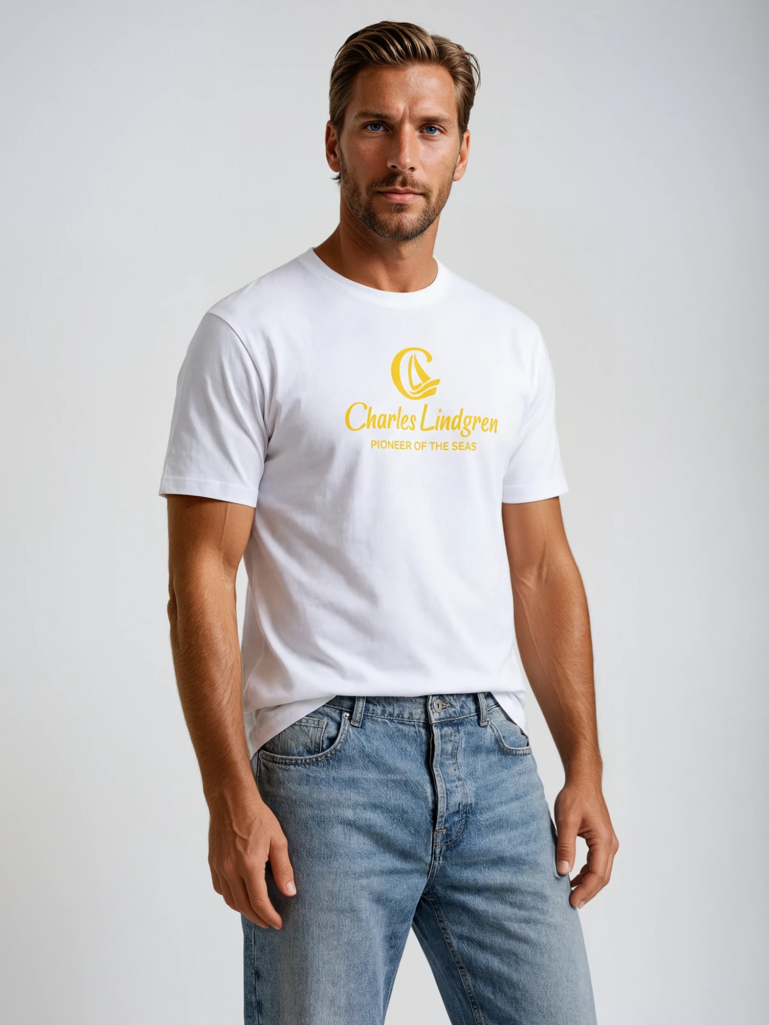Charles Lindgren® – Herren T-Shirt „Charles and the Pioneer“ Weiß