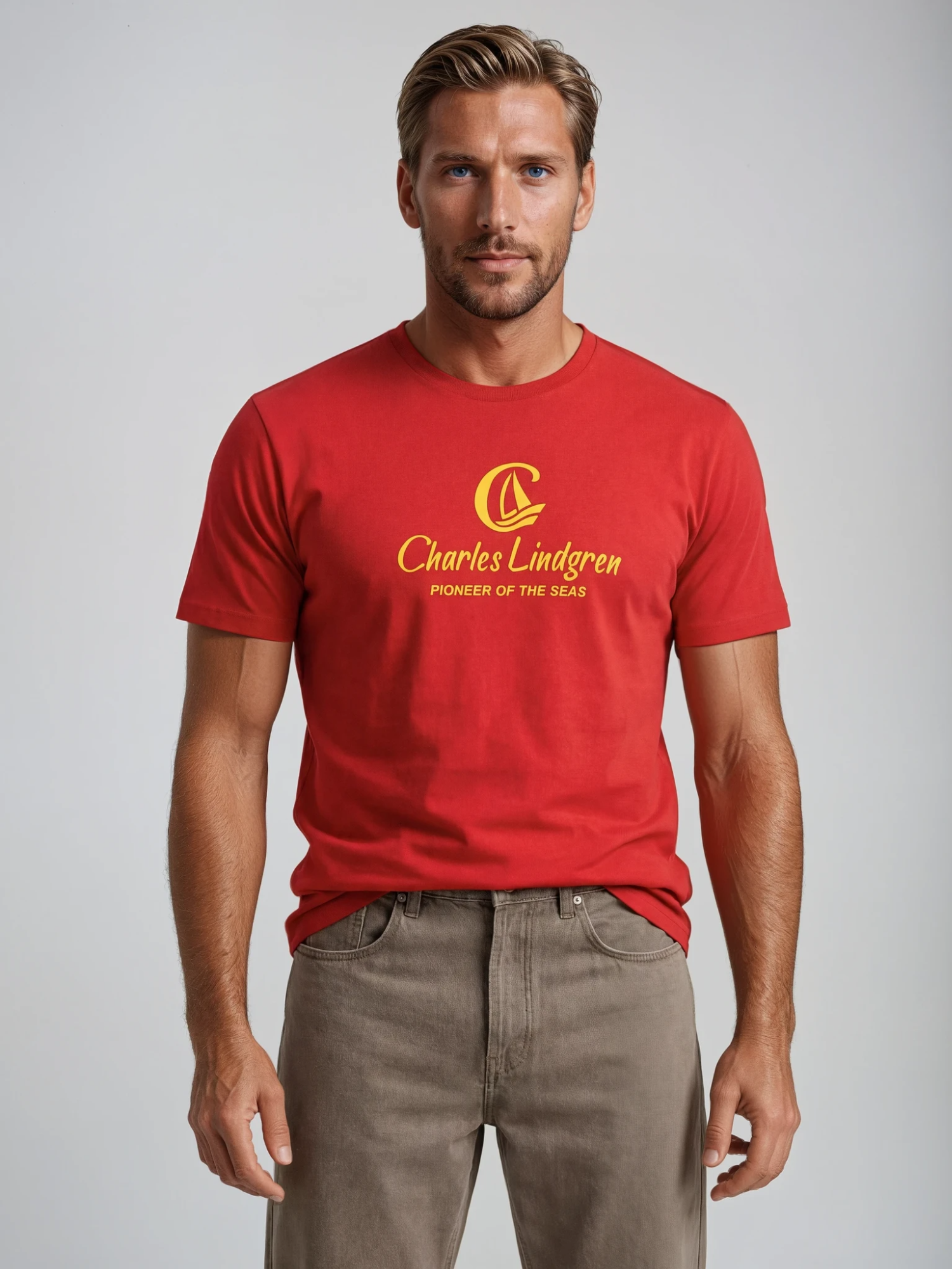 Charles Lindgren® – Herren T-Shirt „Pioneer of the Sea“ Rot
