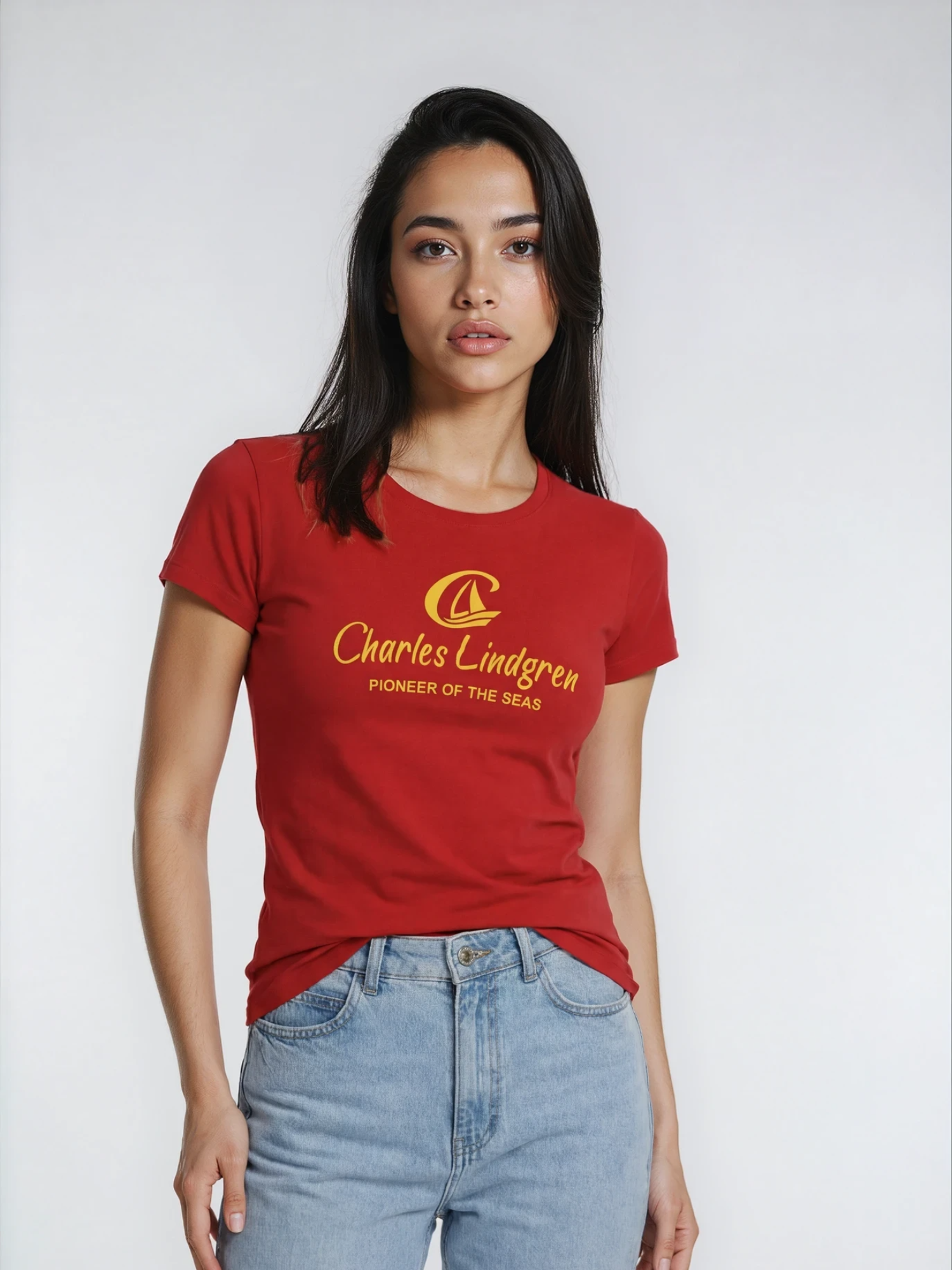 Charles Lindgren® – Damen T-Shirt „Charles and the Pioneer“ Rot