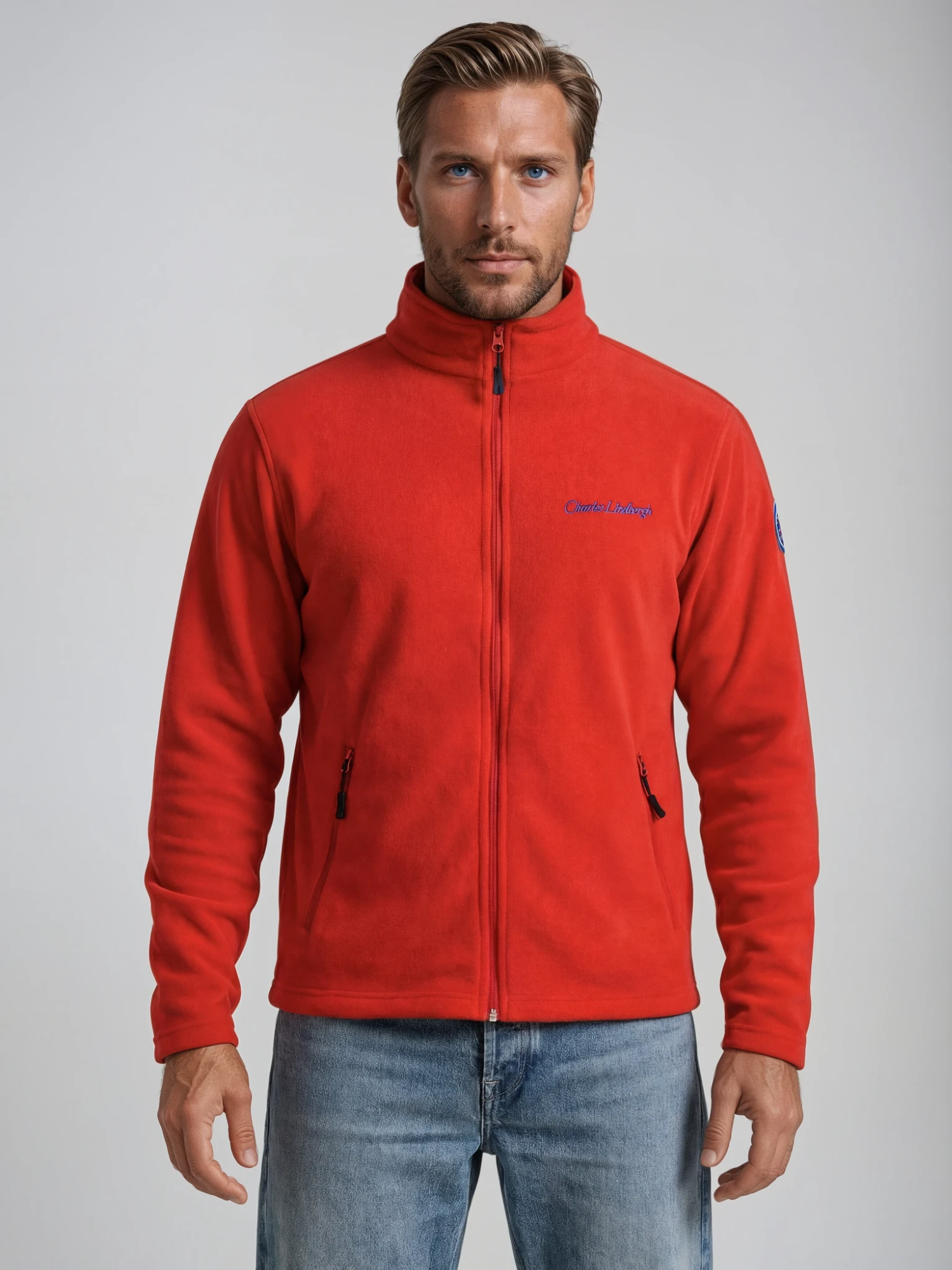 "Poseidon" Fleece Jacket, Red, Men's, Unisex