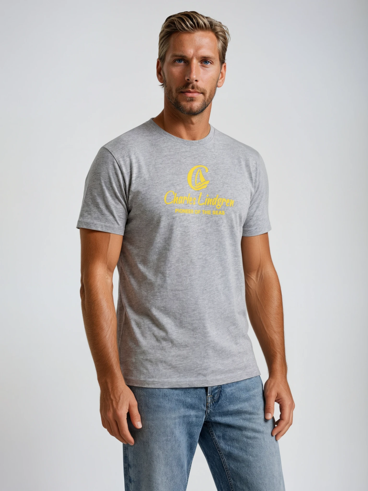 Charles Lindgren® – Herren T-Shirt „Charles and the Pioneer“ Grey Melange