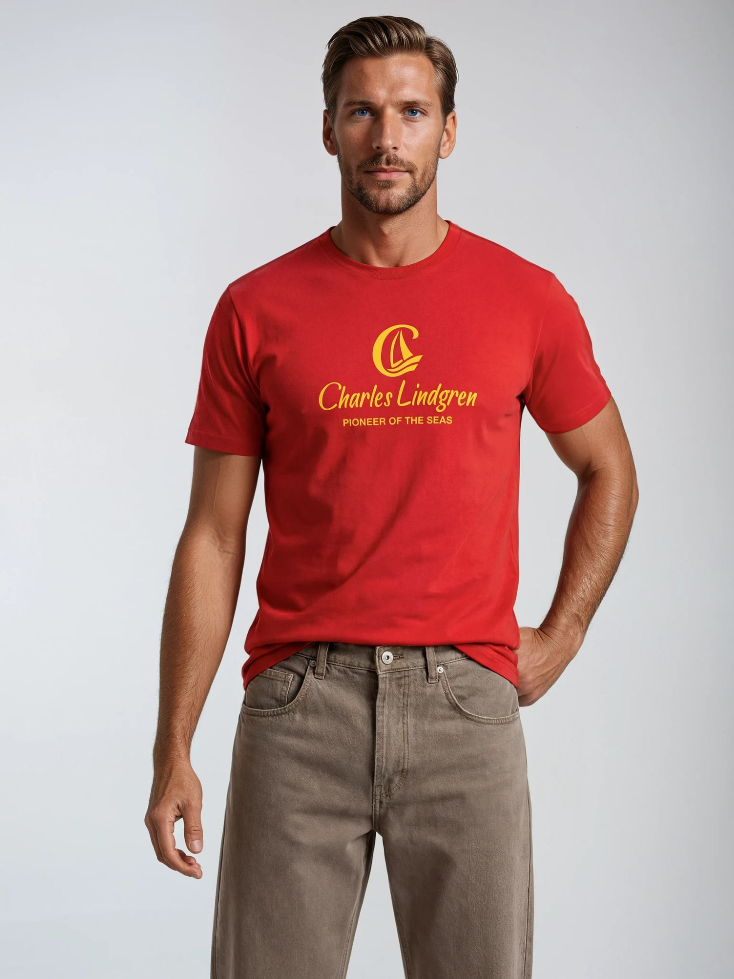 Charles Lindgren® – Herren T-Shirt „Pioneer of the Sea“ Rot