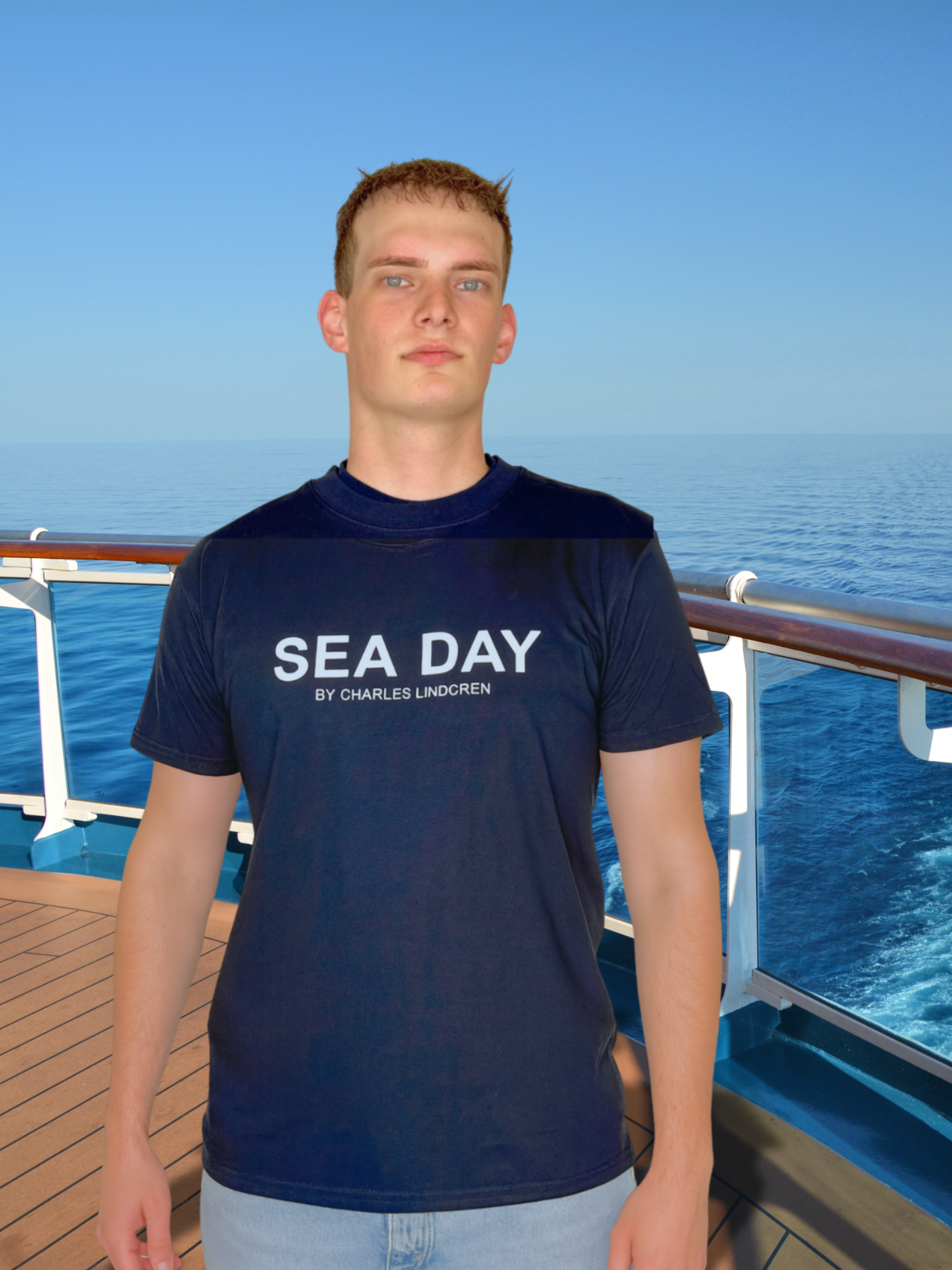 SEA DAY T-Shirt Navy Herren vorderseite kreuzfahrt Charles Lindgren Offiziell