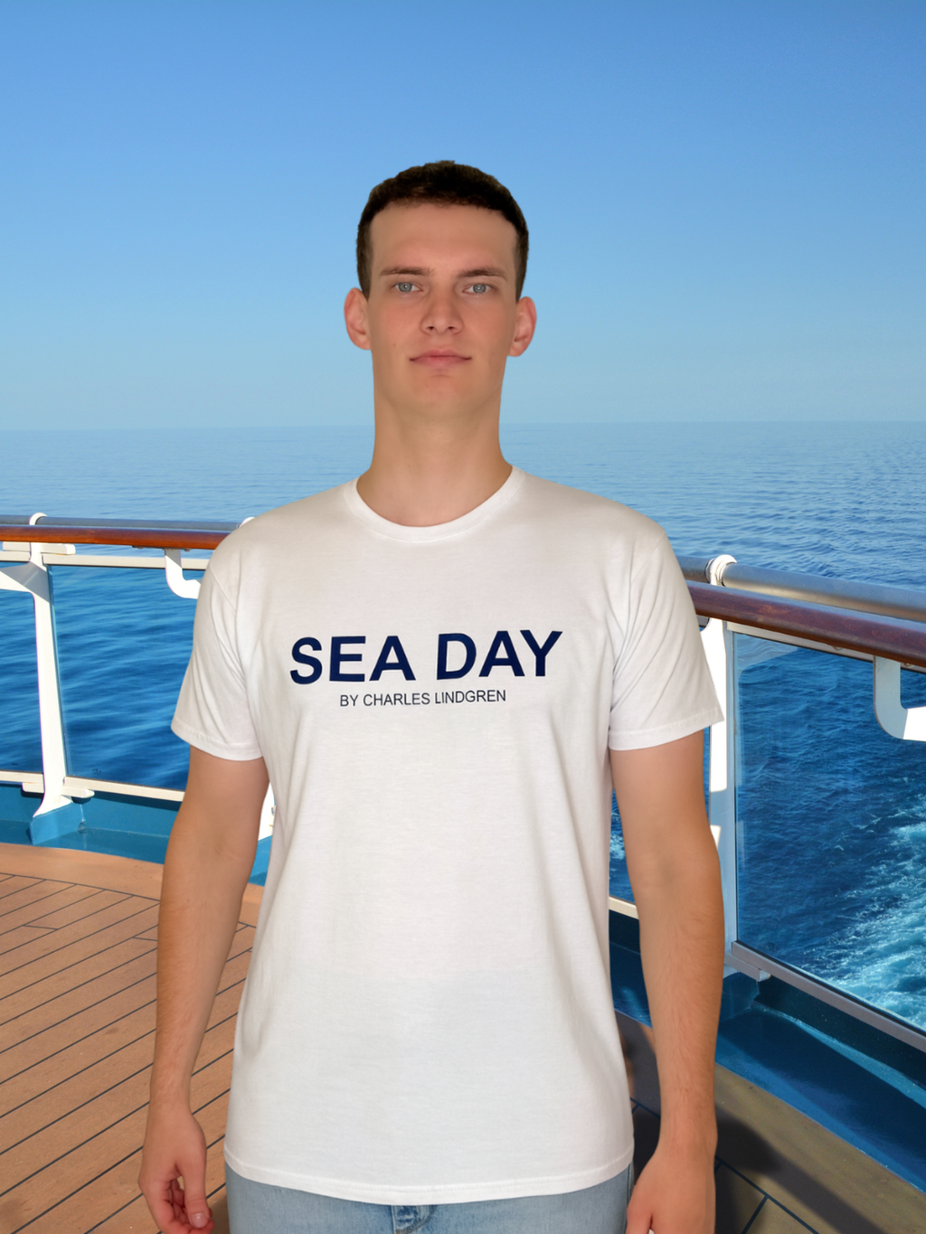 SEA DAY T-Shirt Weiss Herren vorne Kreuzfahrt Charles Lindgren offiziell