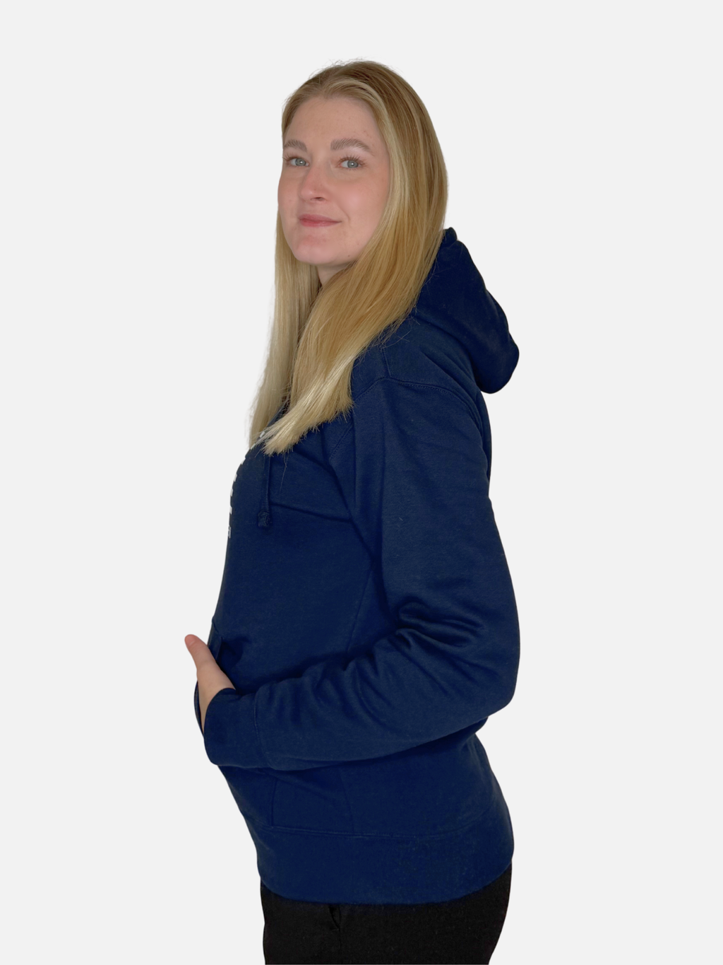 SHORE LEAVE Hoodie Navy Damen unisex seitlich Charles lindgren offiziell