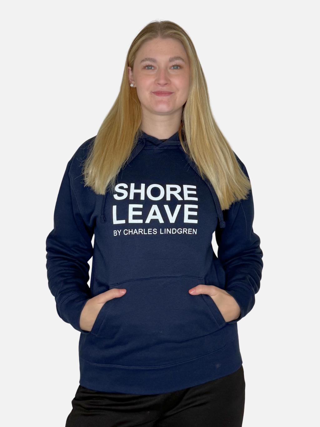 SHORE LEAVE Hoodie Navy Damen unisex vorne Charles lindgren offiziell