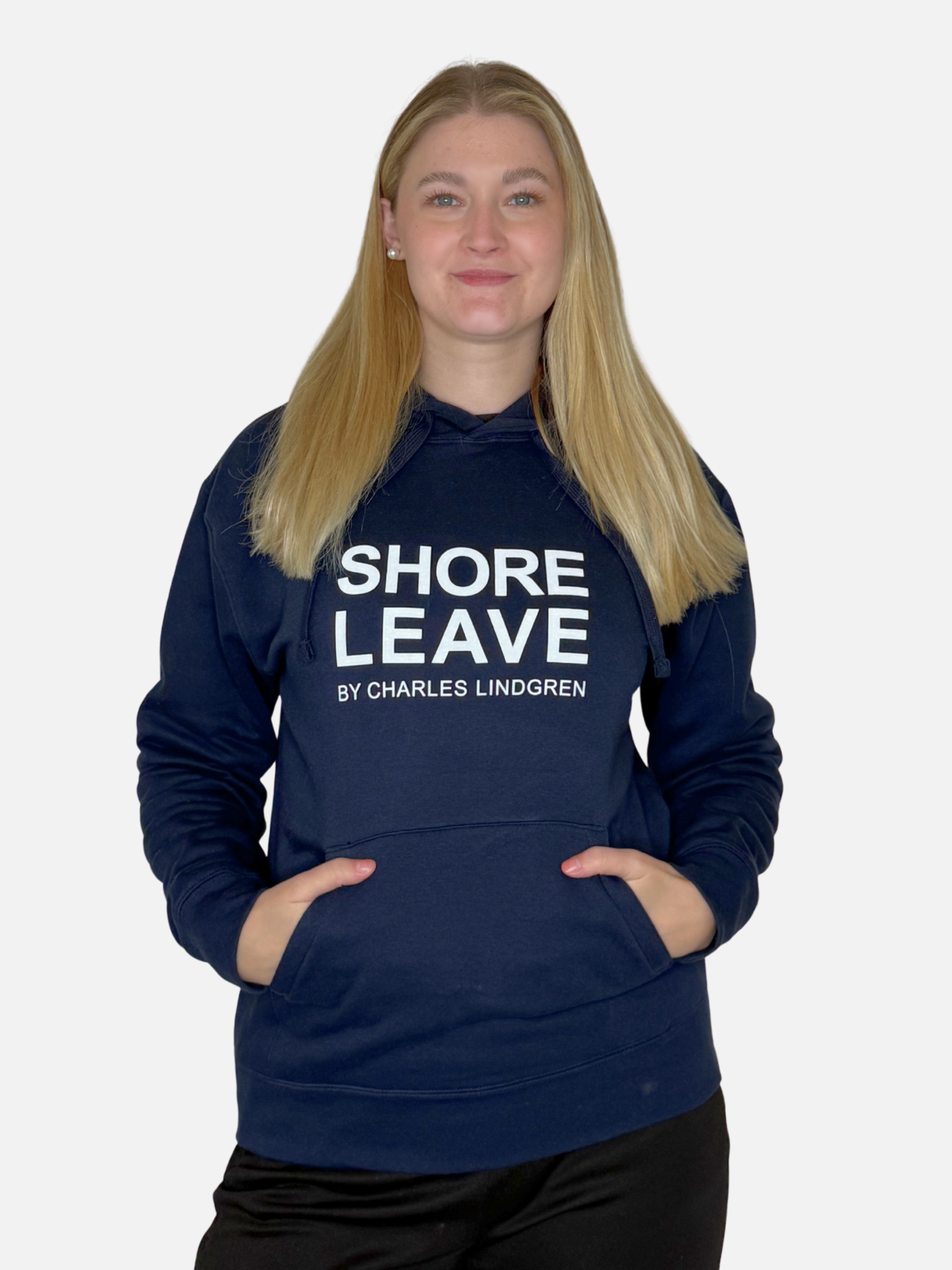 SHORE LEAVE Hoodie Navy Damen unisex vorne Charles lindgren offiziell