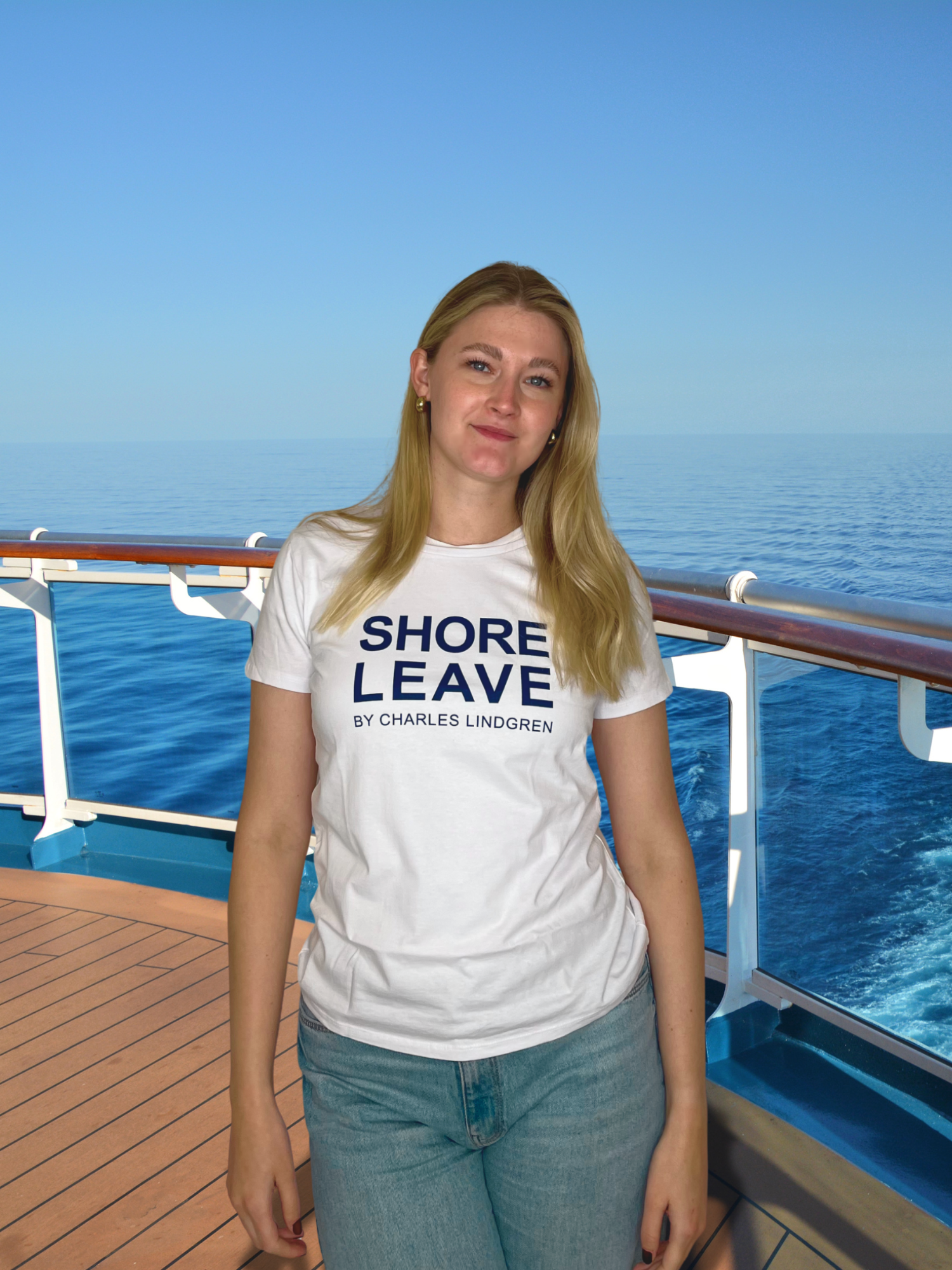 SHORE LEAVE T-Shirt weiss Damen vorne Kreuzfahrt Charles Lindgren offiziell