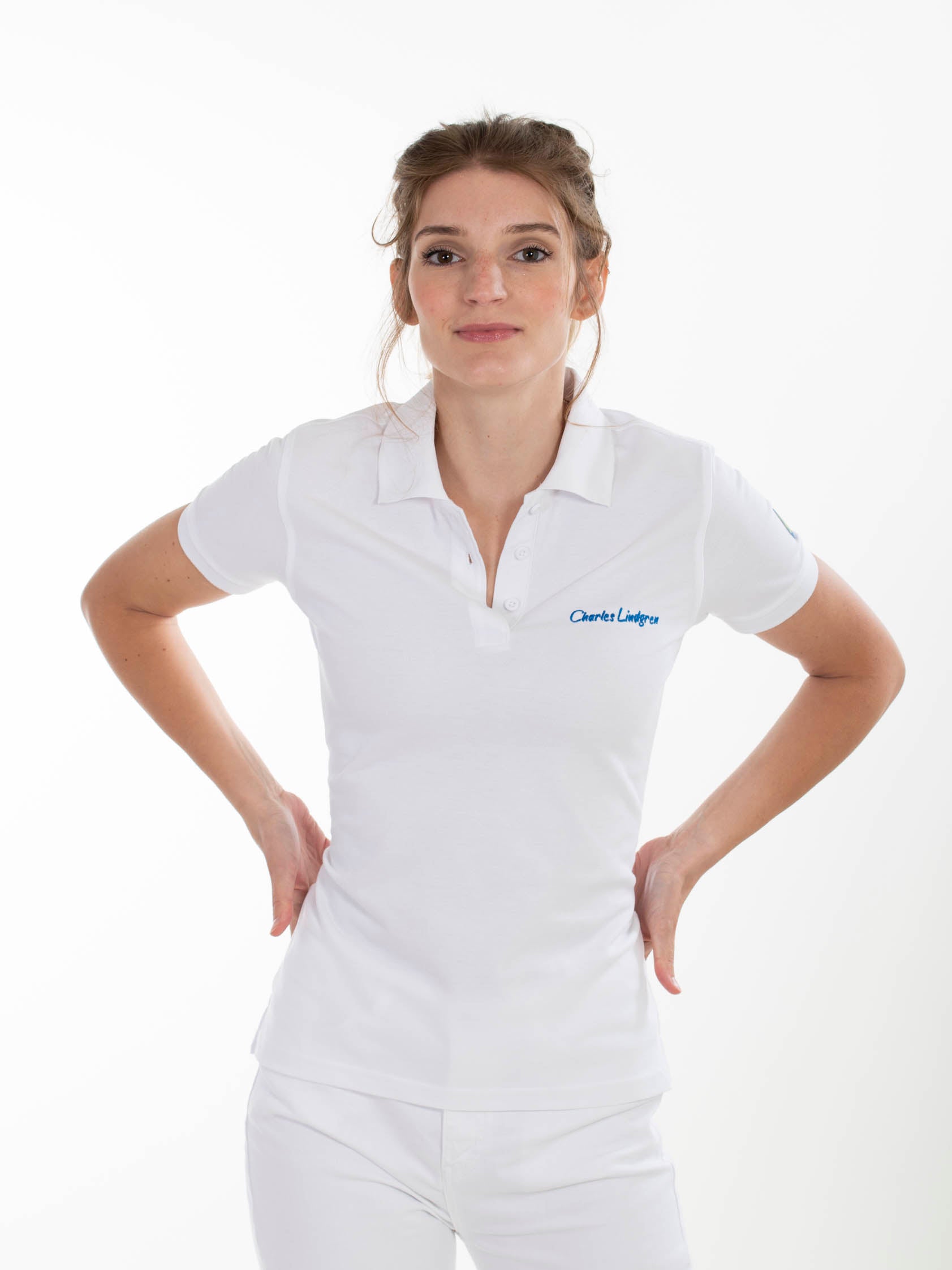 Charles Lindgren Offiziell Tethys Polo-Shirt Weiss Damen Vorne