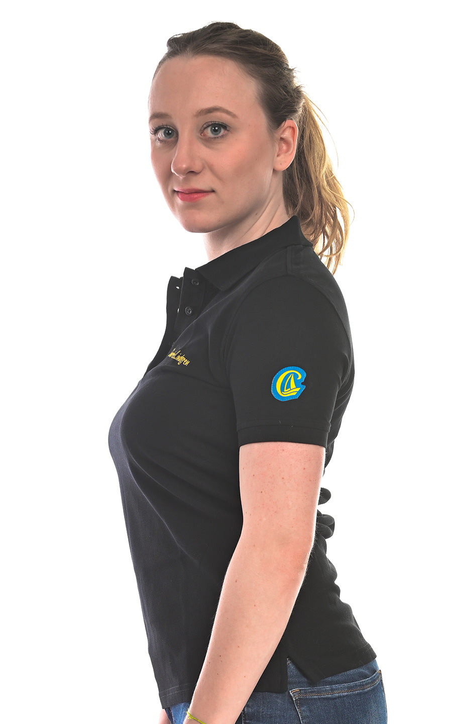 Charles Lindgren offiziell Damen Poloshirt Schwarz seite