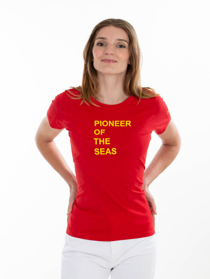 Charles Lindgren offiziell Damen T-Shirt „Pioneer of the Seas“ Rot vorne