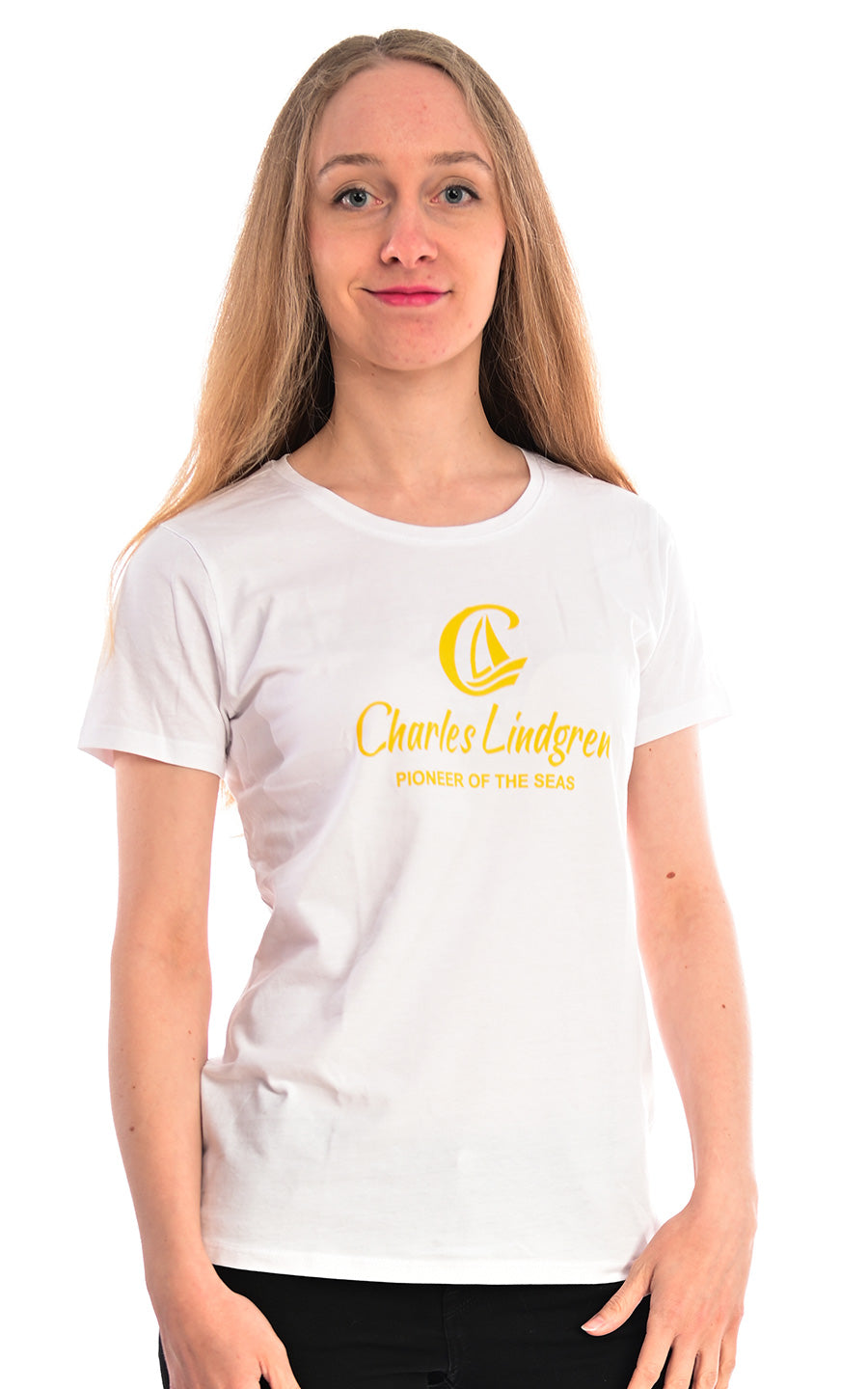 Charles Lindgren offiziell Damen T-Shirt „Pioneer of the Seas“ Weiß vorne