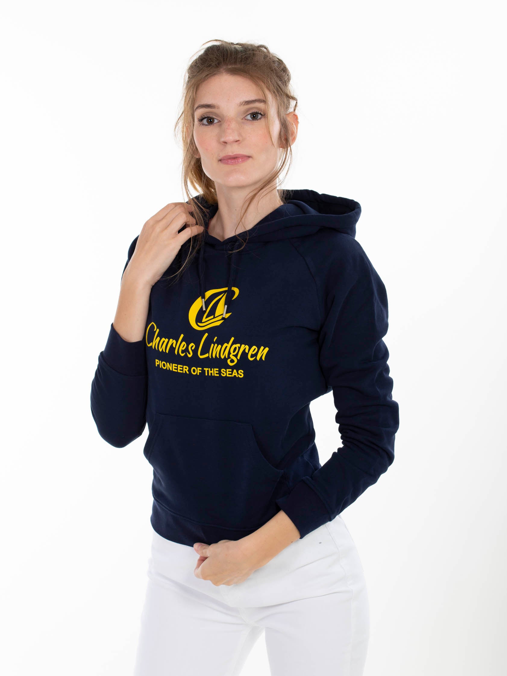 Lindgren Charles and the Pioneer Hoodie Damen Dunkelblau Vorne Seitlich