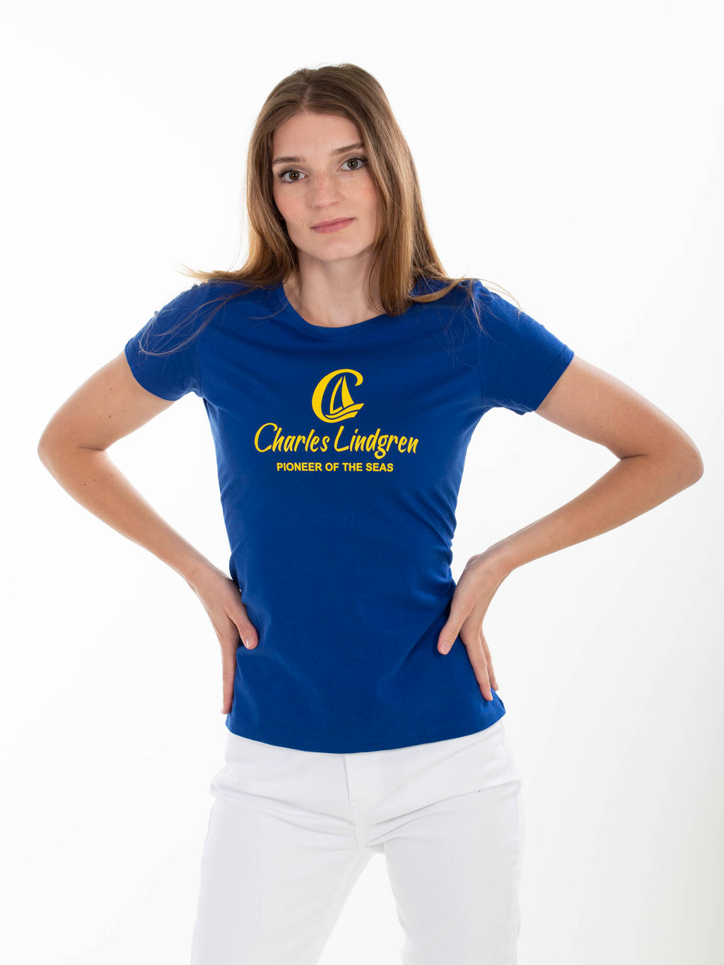 Charles Lindgren offiziell Pioneer T-Shirt Koenigsblau Damen Vorne