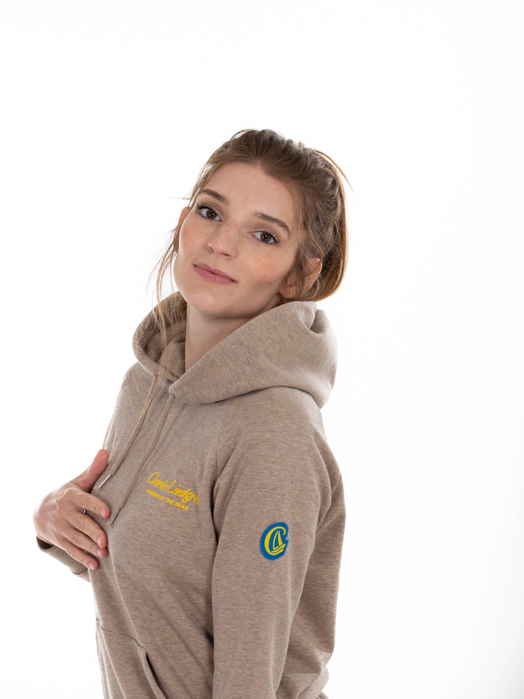 "Charles and the Pioneer“ Hoodie, heather sand, Damen