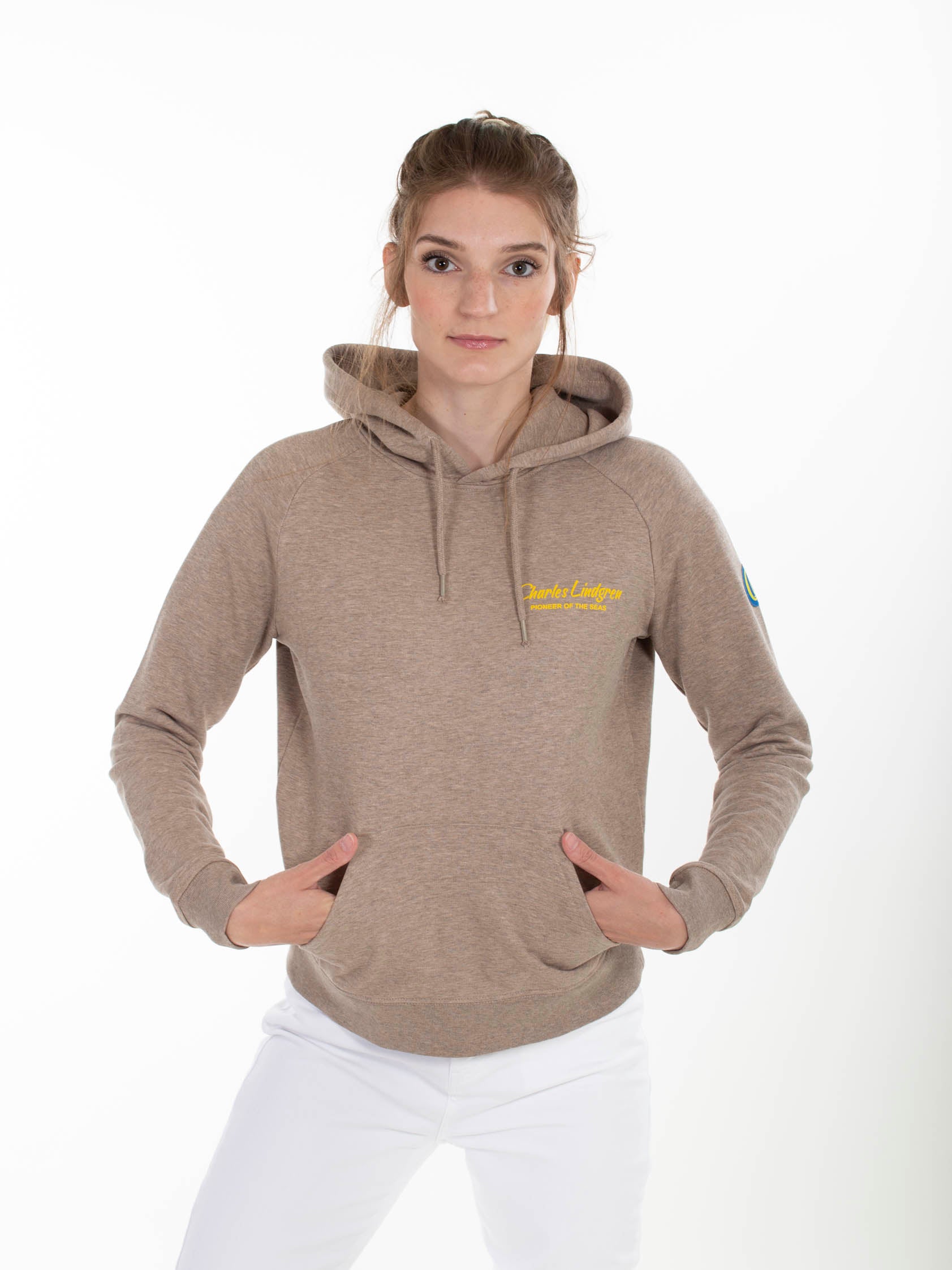 "Charles and the Pioneer“ Hoodie, heather sand, Damen
