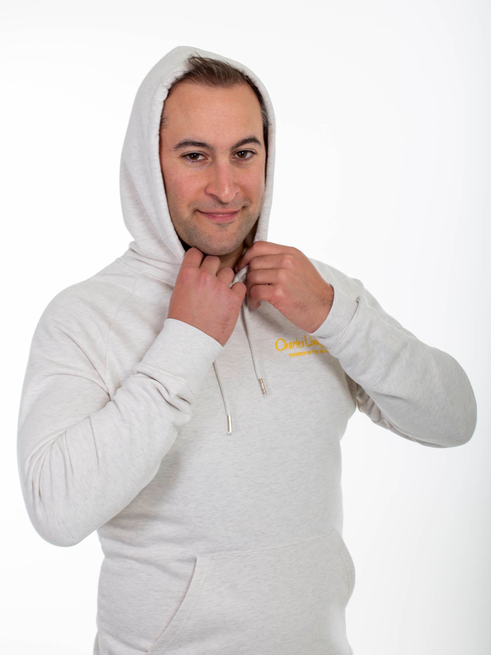 "Charles and the Pioneer" Hoodie, cream heather grey, Herren