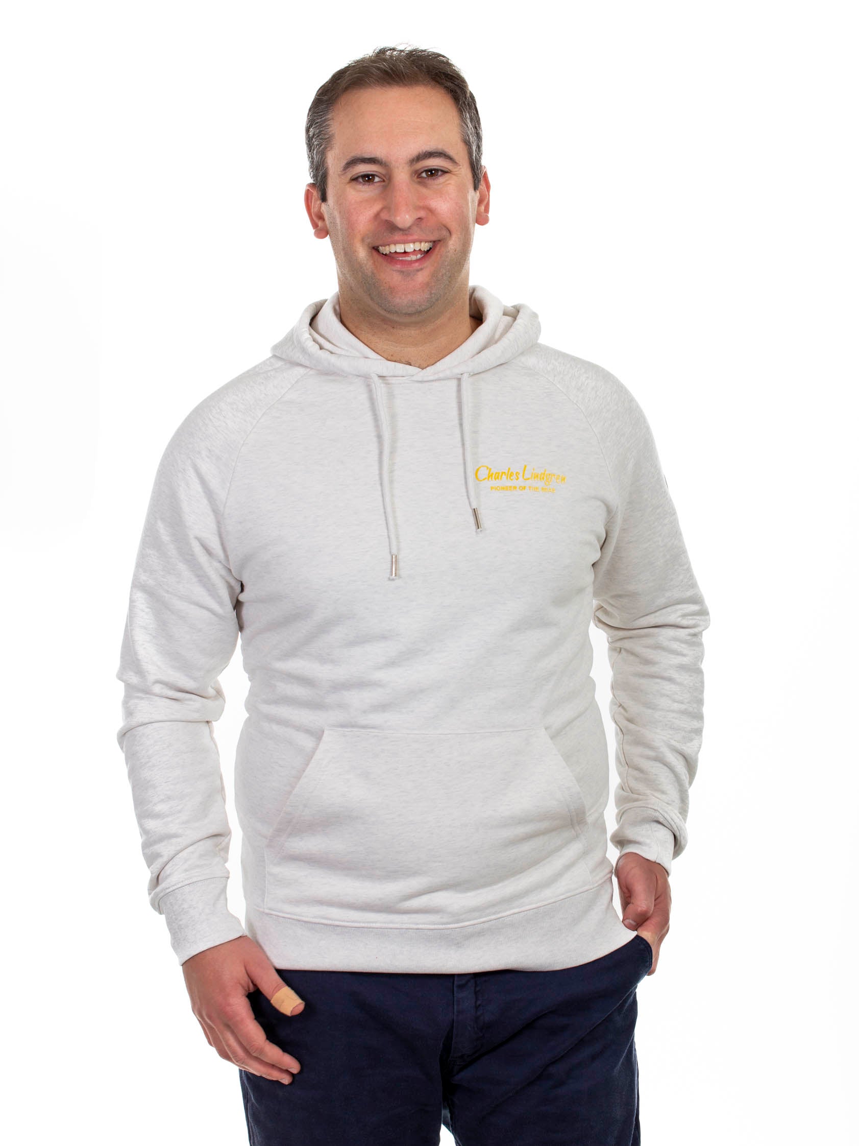 "Charles and the Pioneer" Hoodie, cream heather grey, Herren