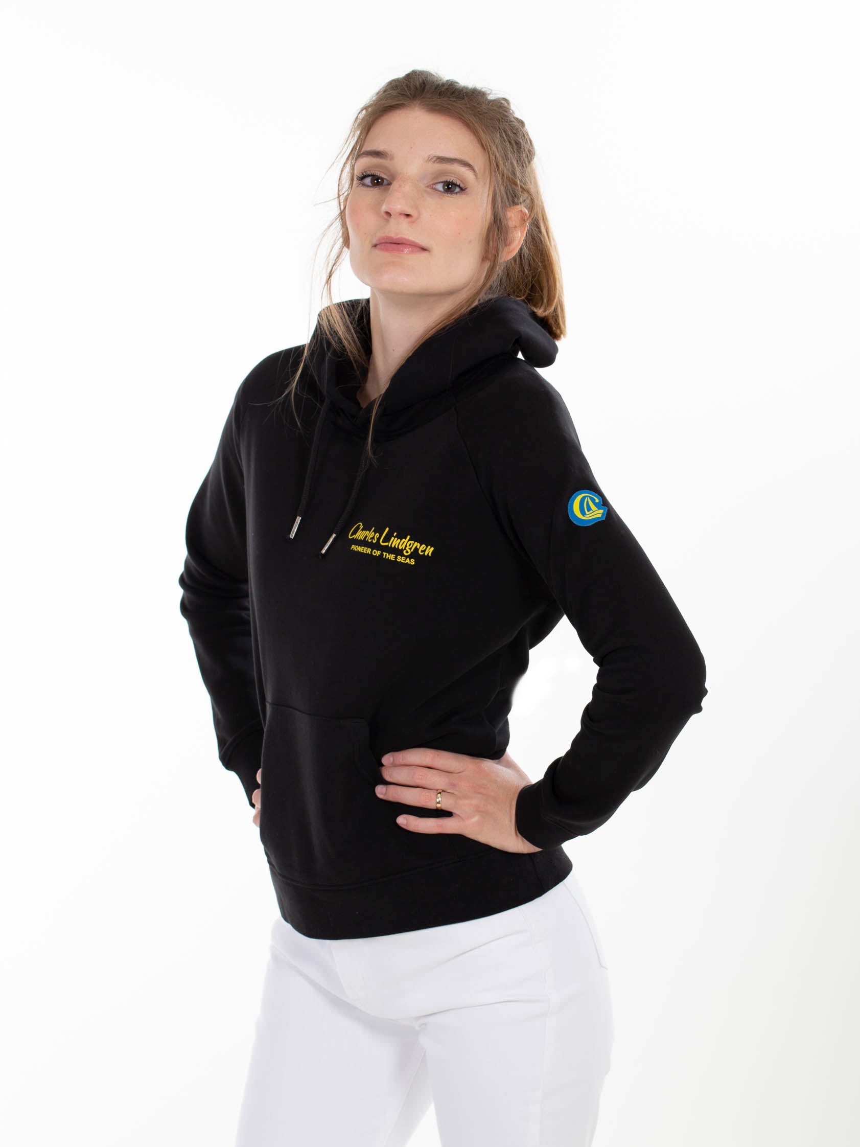 "Charles and the Pioneer“ Hoodie, Schwarz, Damen