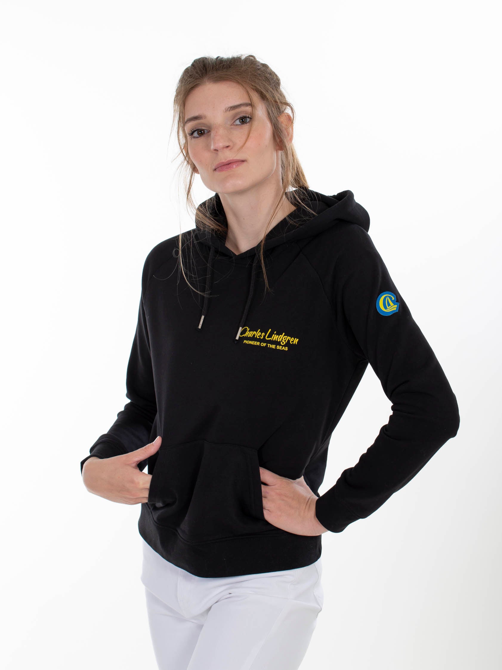 "Charles and the Pioneer“ Hoodie, Schwarz, Damen