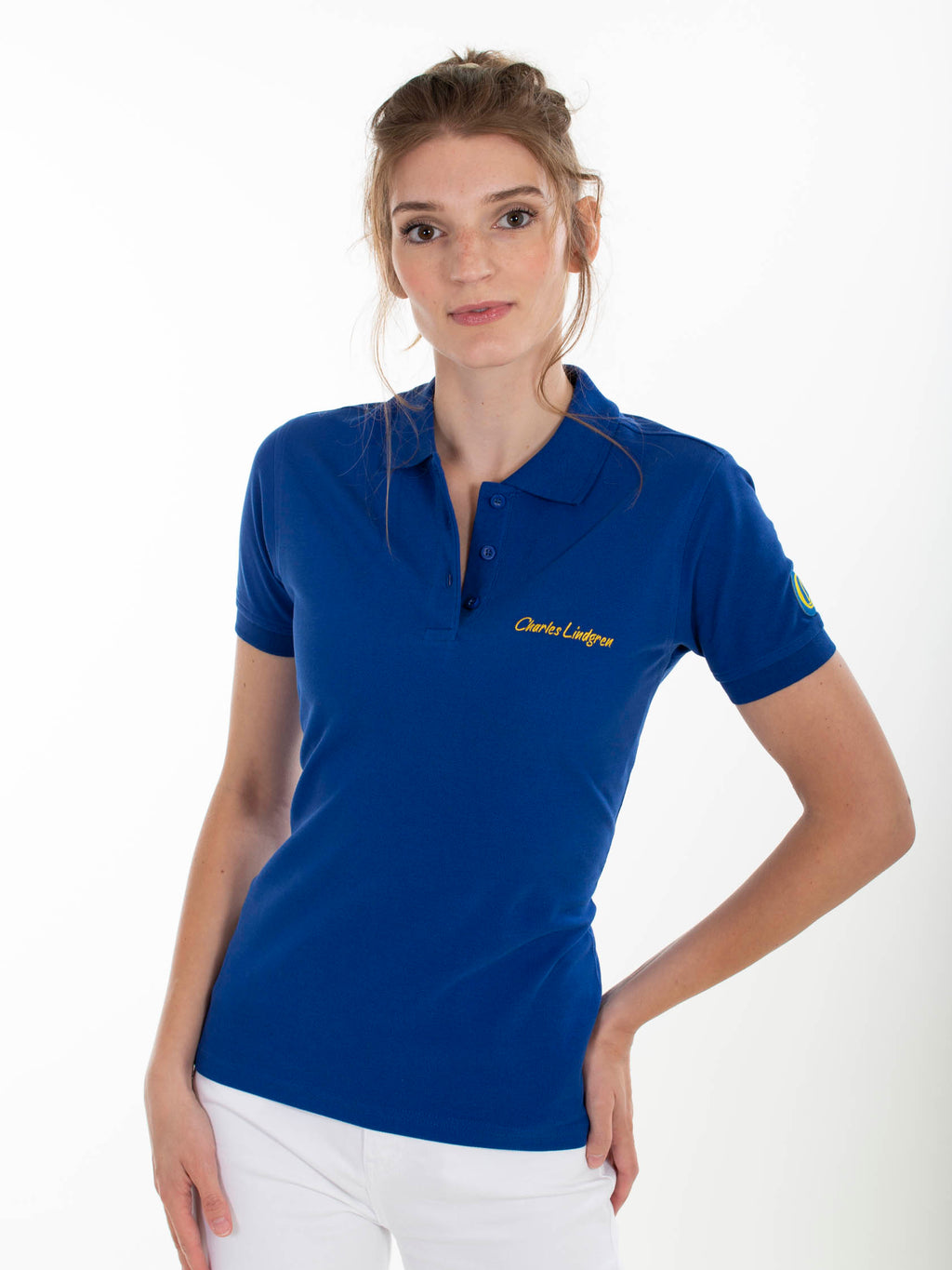 charles Lindgren offiziell Tethys Polo-Shirt-Koenigsblau Damen Vorne nah